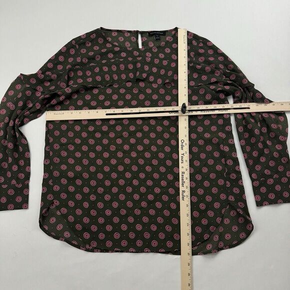 Banana Republic Green Pink Geometric Blouse Ruffles Long Sleeve Sz LP L Petite - Picture 3 of 10